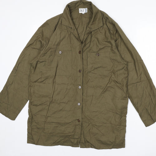 TIGI Womens Green Viscose Basic Button-Up Size 14 Collared - Size 14-16
