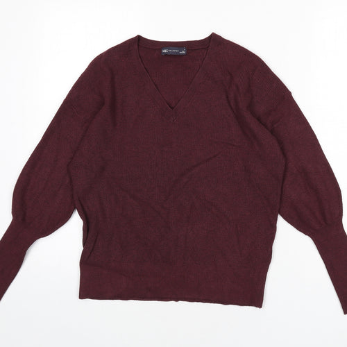 Marks and Spencer Womens Red V-Neck Viscose Pullover Jumper Size M