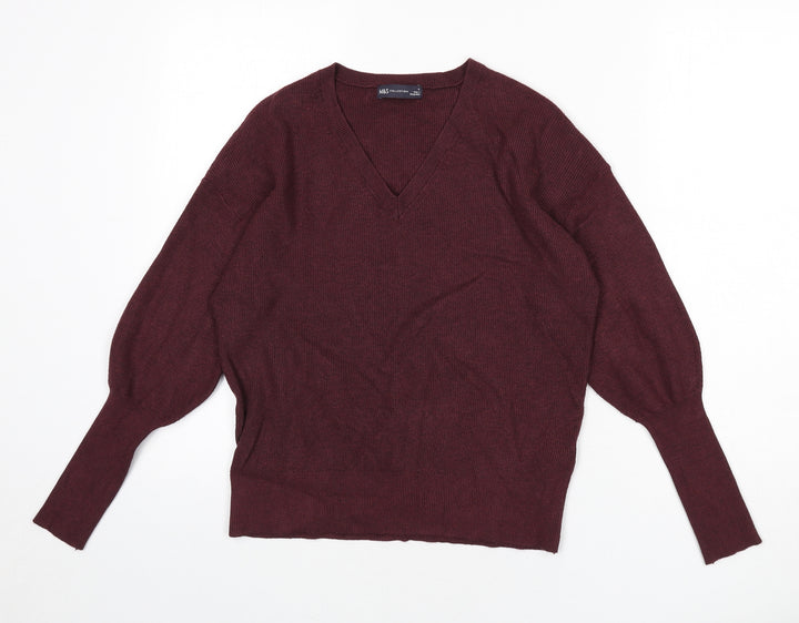Marks and Spencer Womens Red V-Neck Viscose Pullover Jumper Size M