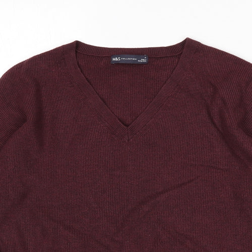 Marks and Spencer Womens Red V-Neck Viscose Pullover Jumper Size M
