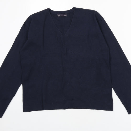 Marks and Spencer Womens Blue V-Neck Cotton Pullover Jumper Size M