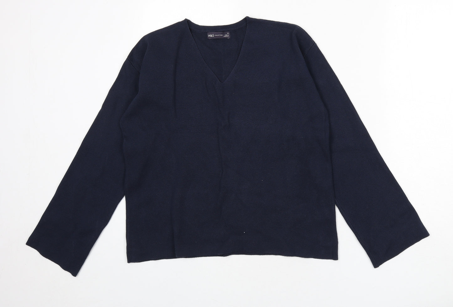 Marks and Spencer Womens Blue V-Neck Cotton Pullover Jumper Size M