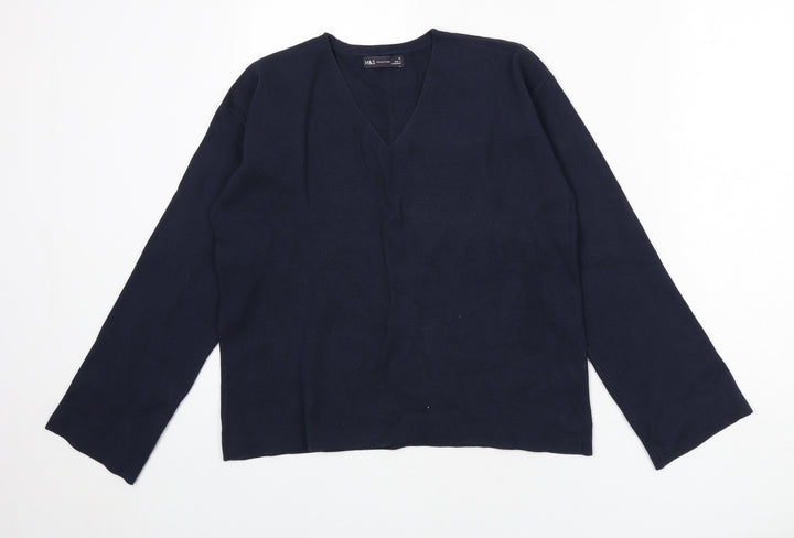 Marks and Spencer Womens Blue V-Neck Cotton Pullover Jumper Size M
