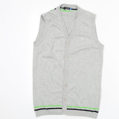 J.Lindeberg Mens Grey V-Neck Cotton Vest Jumper Size S Sleeveless