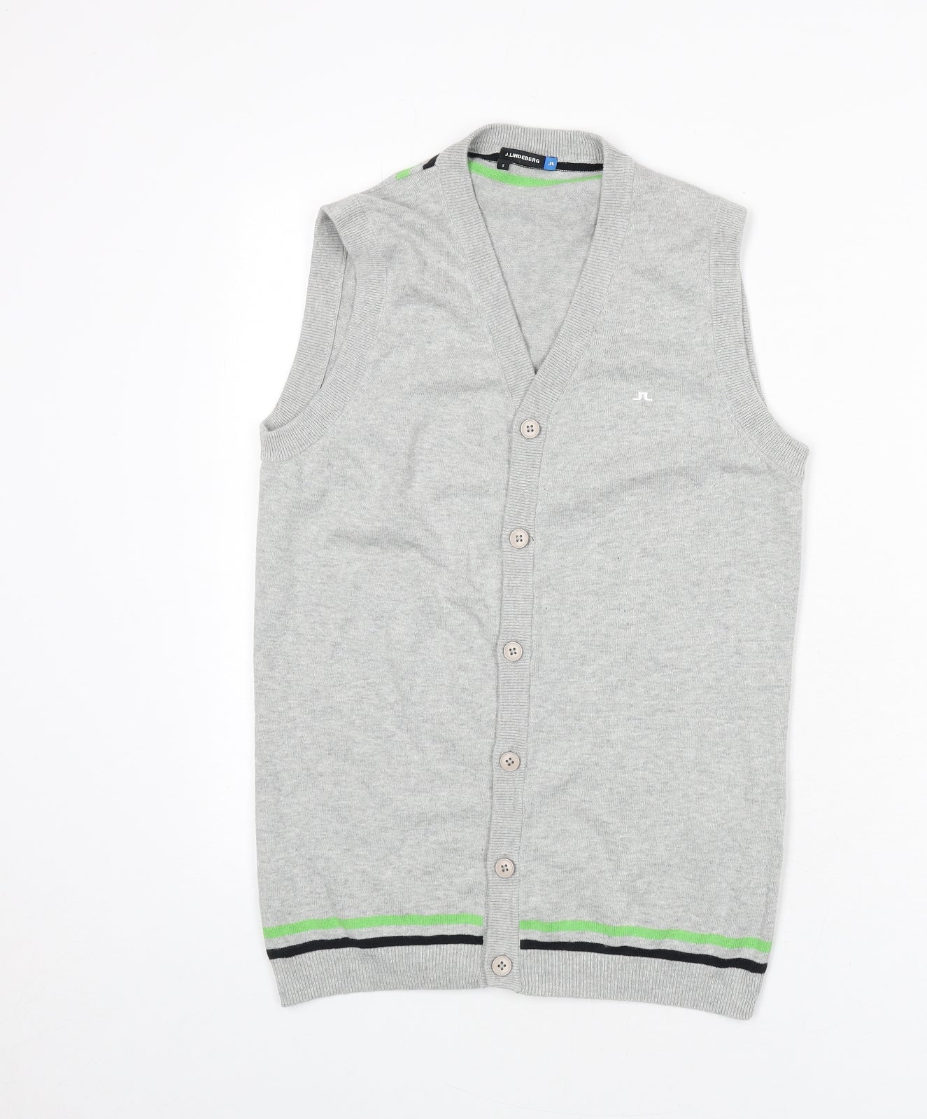 J.Lindeberg Mens Grey V-Neck Cotton Vest Jumper Size S Sleeveless