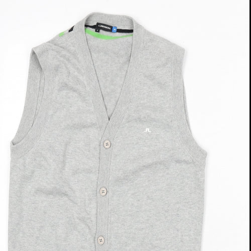 J.Lindeberg Mens Grey V-Neck Cotton Vest Jumper Size S Sleeveless