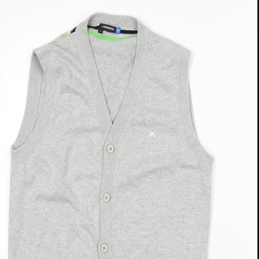 J.Lindeberg Mens Grey V-Neck Cotton Vest Jumper Size S Sleeveless