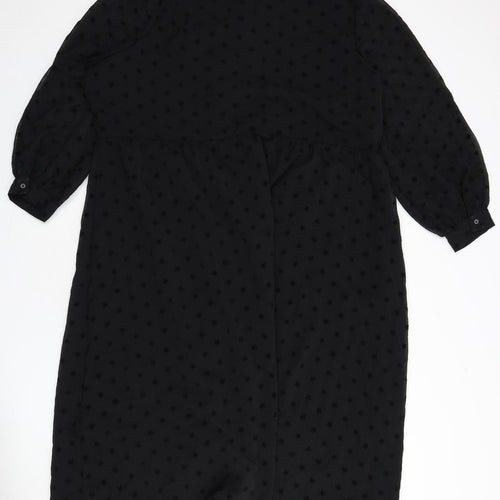 Marks and Spencer Womens Black Geometric Polyester A-Line Size 24 Round Neck Button - Star Print