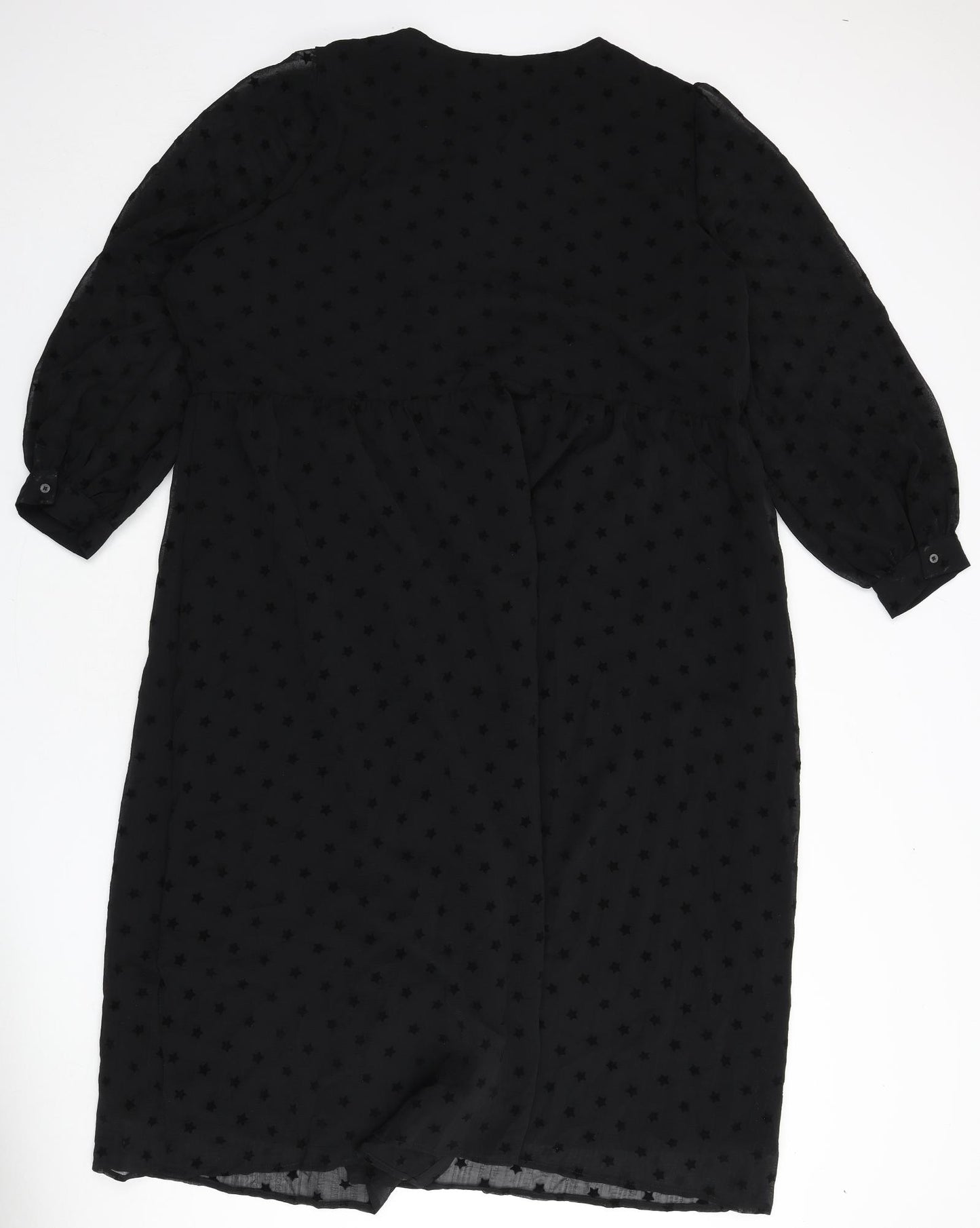 Marks and Spencer Womens Black Geometric Polyester A-Line Size 24 Round Neck Button - Star Print