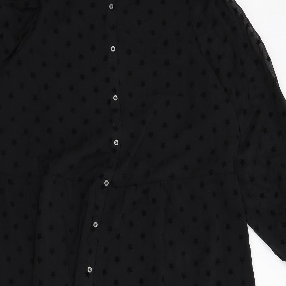 Marks and Spencer Womens Black Geometric Polyester A-Line Size 24 Round Neck Button - Star Print