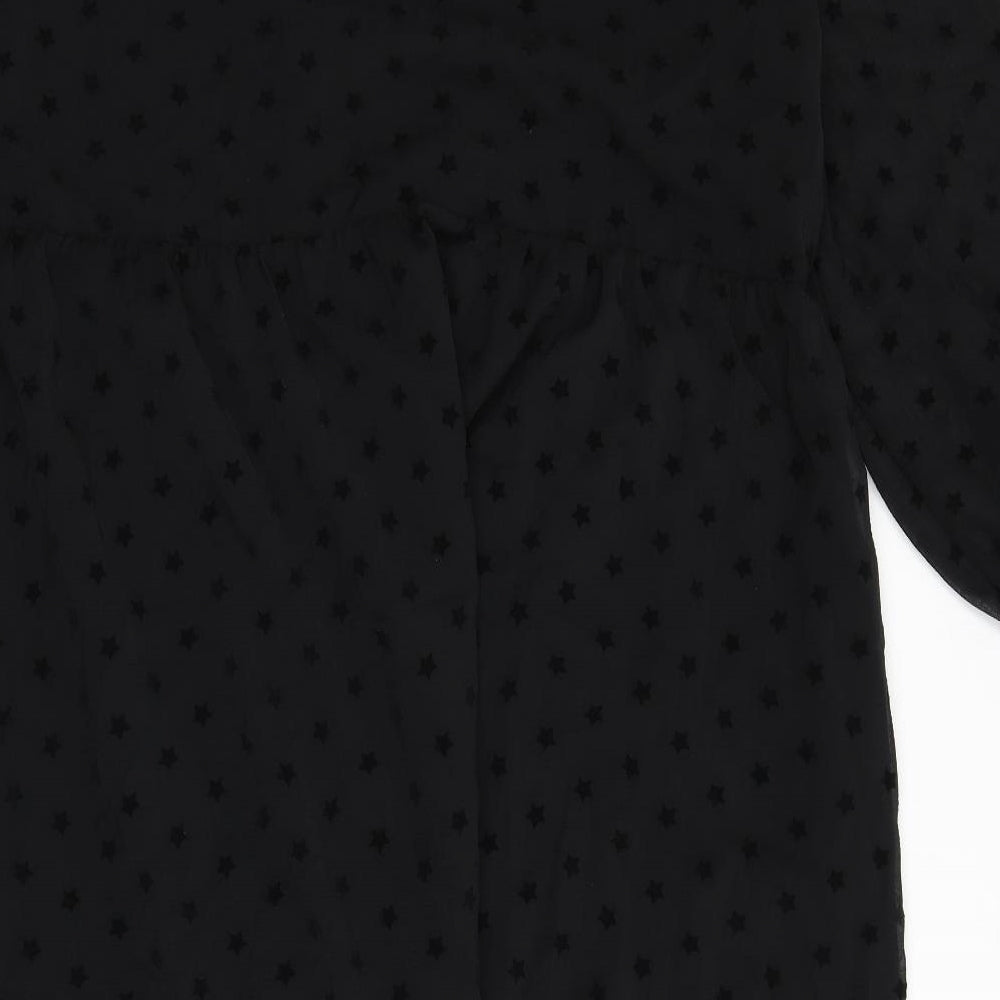 Marks and Spencer Womens Black Geometric Polyester A-Line Size 24 Round Neck Button - Star Print