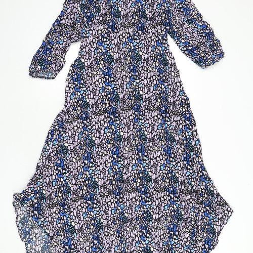 Marks and Spencer Womens Multicoloured Animal Print Viscose A-Line Size 8 Round Neck Zip - Leopard Print