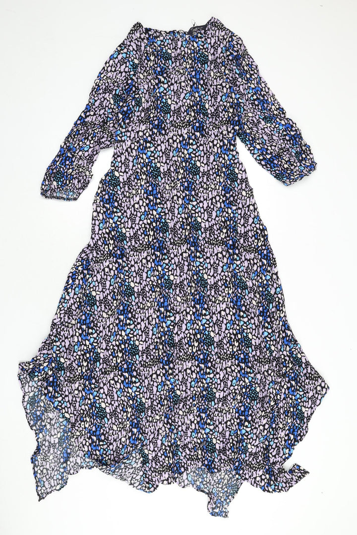Marks and Spencer Womens Multicoloured Animal Print Viscose A-Line Size 8 Round Neck Zip - Leopard Print