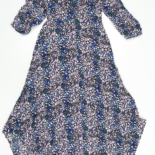 Marks and Spencer Womens Multicoloured Animal Print Viscose A-Line Size 8 Round Neck Zip - Leopard Print