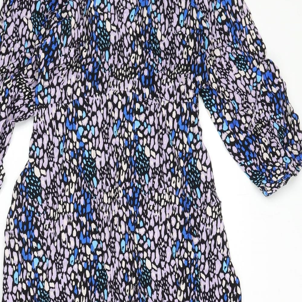 Marks and Spencer Womens Multicoloured Animal Print Viscose A-Line Size 8 Round Neck Zip - Leopard Print