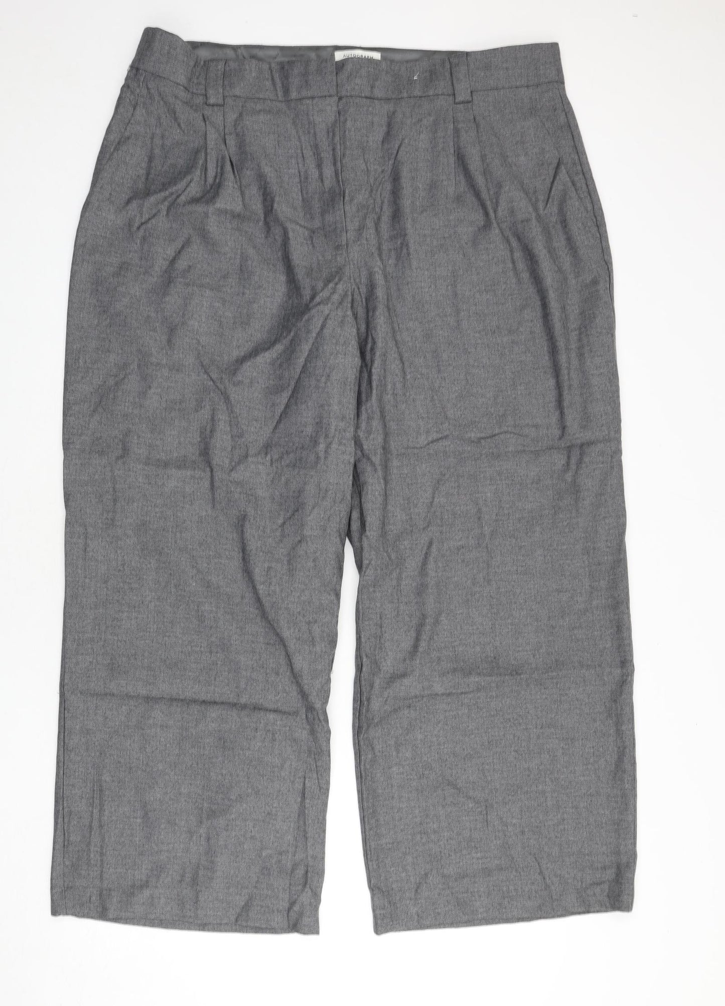 Autograph Womens Grey Herringbone Wool Trousers Size 24 L27 in Regular Zip