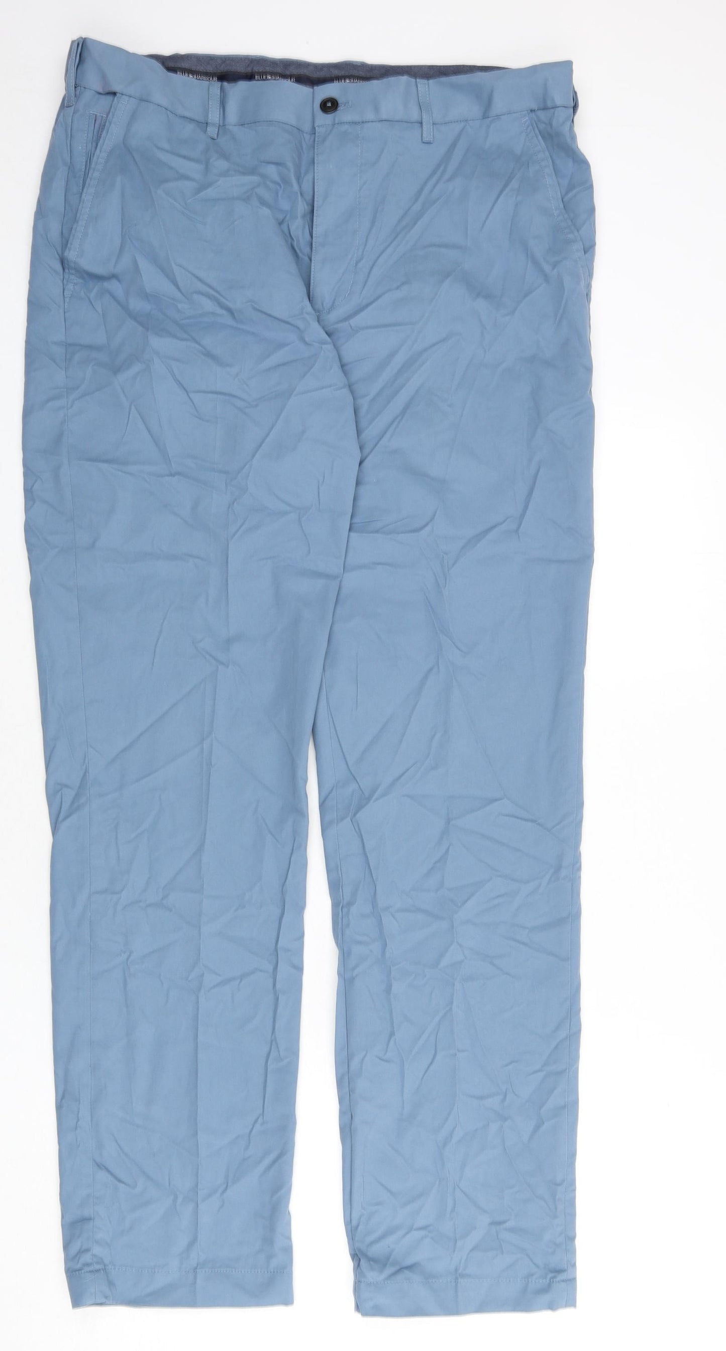 Blue Harbour Mens Blue Cotton Trousers Size 36 in L33 in Regular Zip