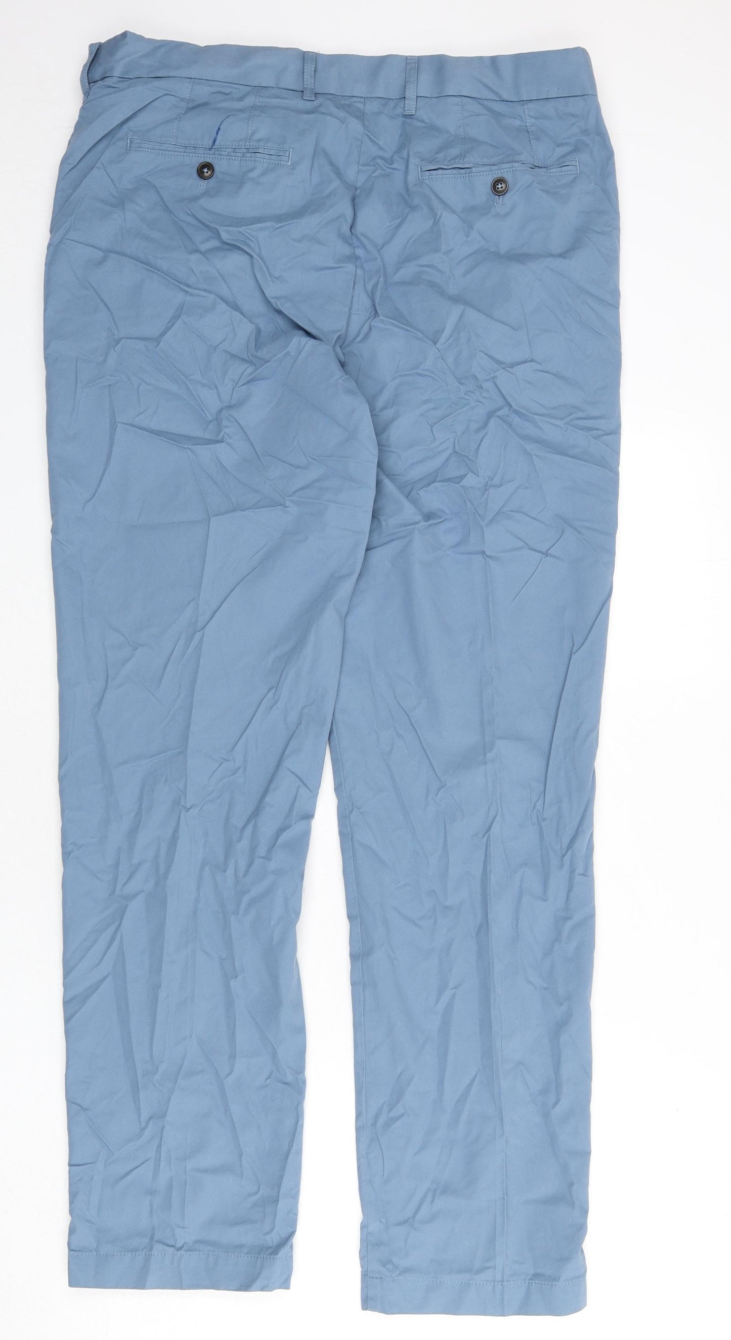 Blue Harbour Mens Blue Cotton Trousers Size 36 in L33 in Regular Zip