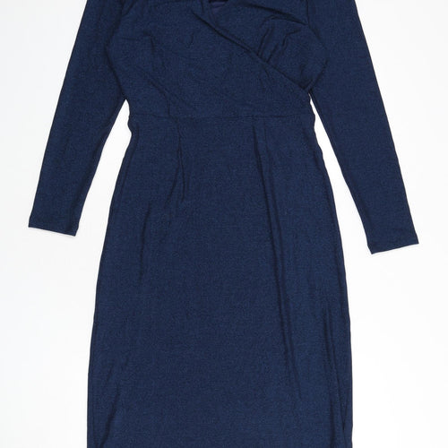 Marks and Spencer Womens Blue Polyester A-Line Size 10 V-Neck Pullover - Sparkle