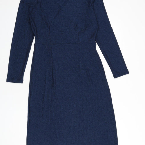 Marks and Spencer Womens Blue Polyester A-Line Size 10 V-Neck Pullover - Sparkle