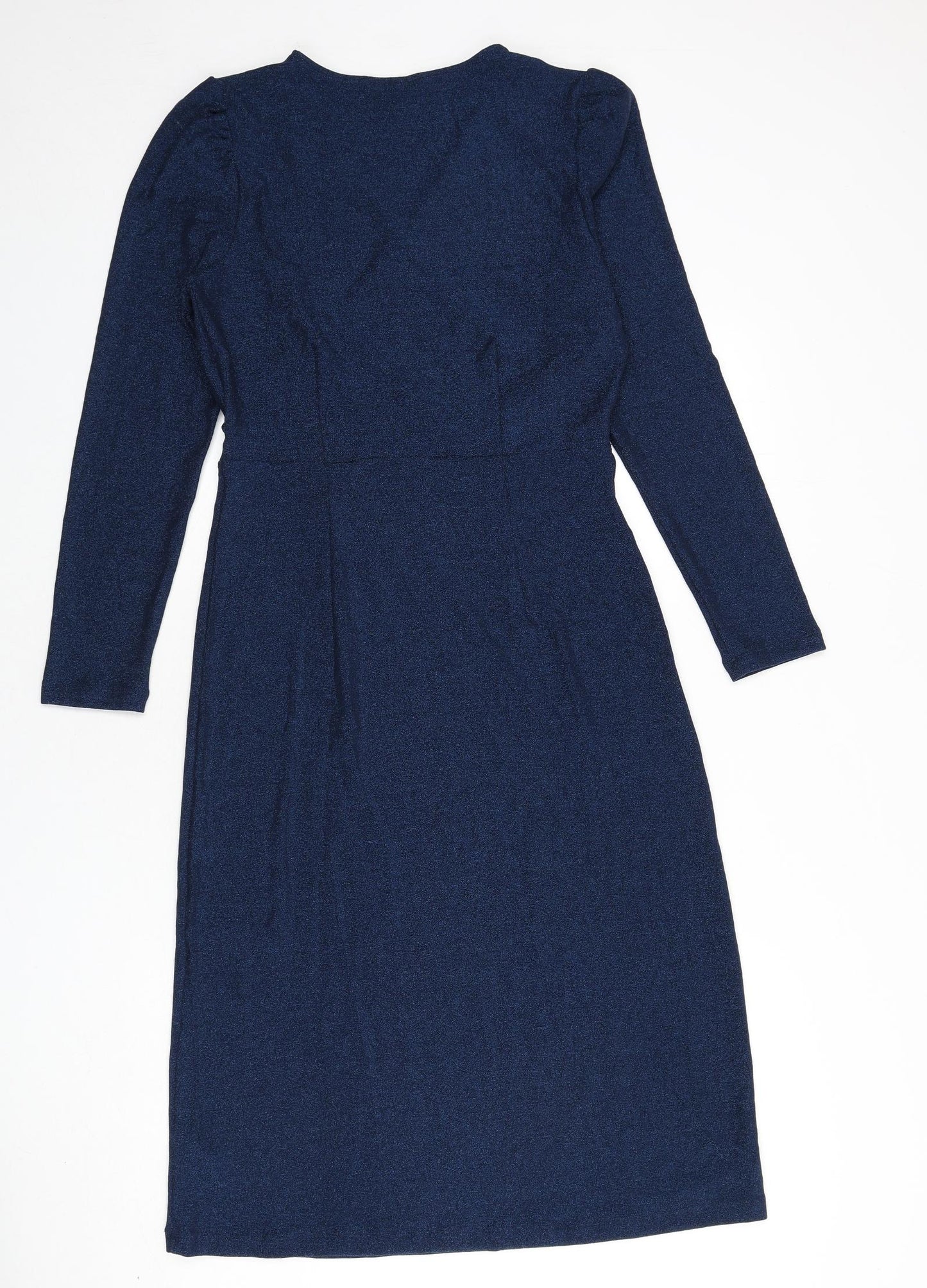 Marks and Spencer Womens Blue Polyester A-Line Size 10 V-Neck Pullover - Sparkle