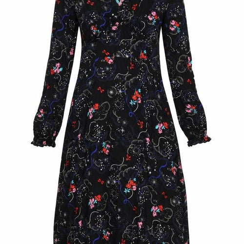 Marks and Spencer Womens Black Viscose A-Line Size 8 V-Neck Zip - Flowers
