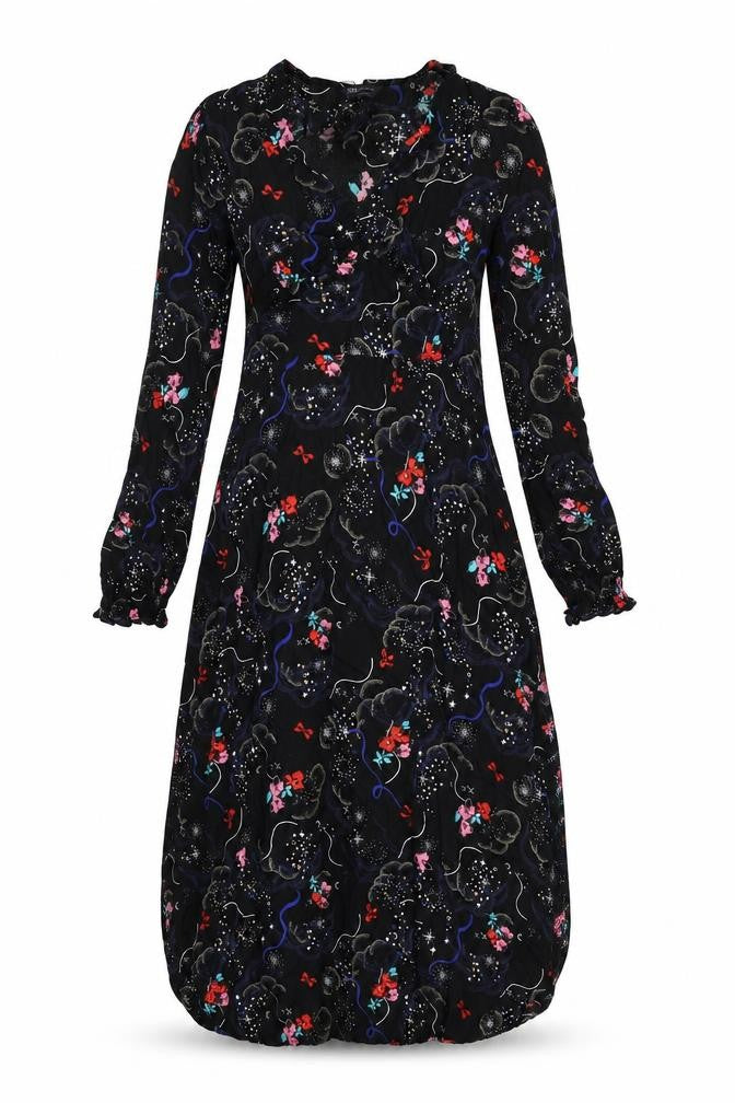 Marks and Spencer Womens Black Viscose A-Line Size 8 V-Neck Zip - Flowers