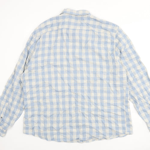 Marks and Spencer Mens Blue Check Cotton Button-Up Size 3XL Collared Button
