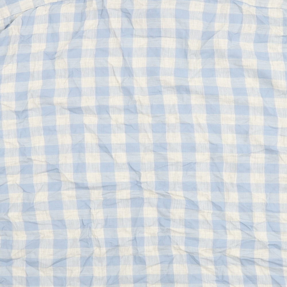 Marks and Spencer Mens Blue Check Cotton Button-Up Size 3XL Collared Button