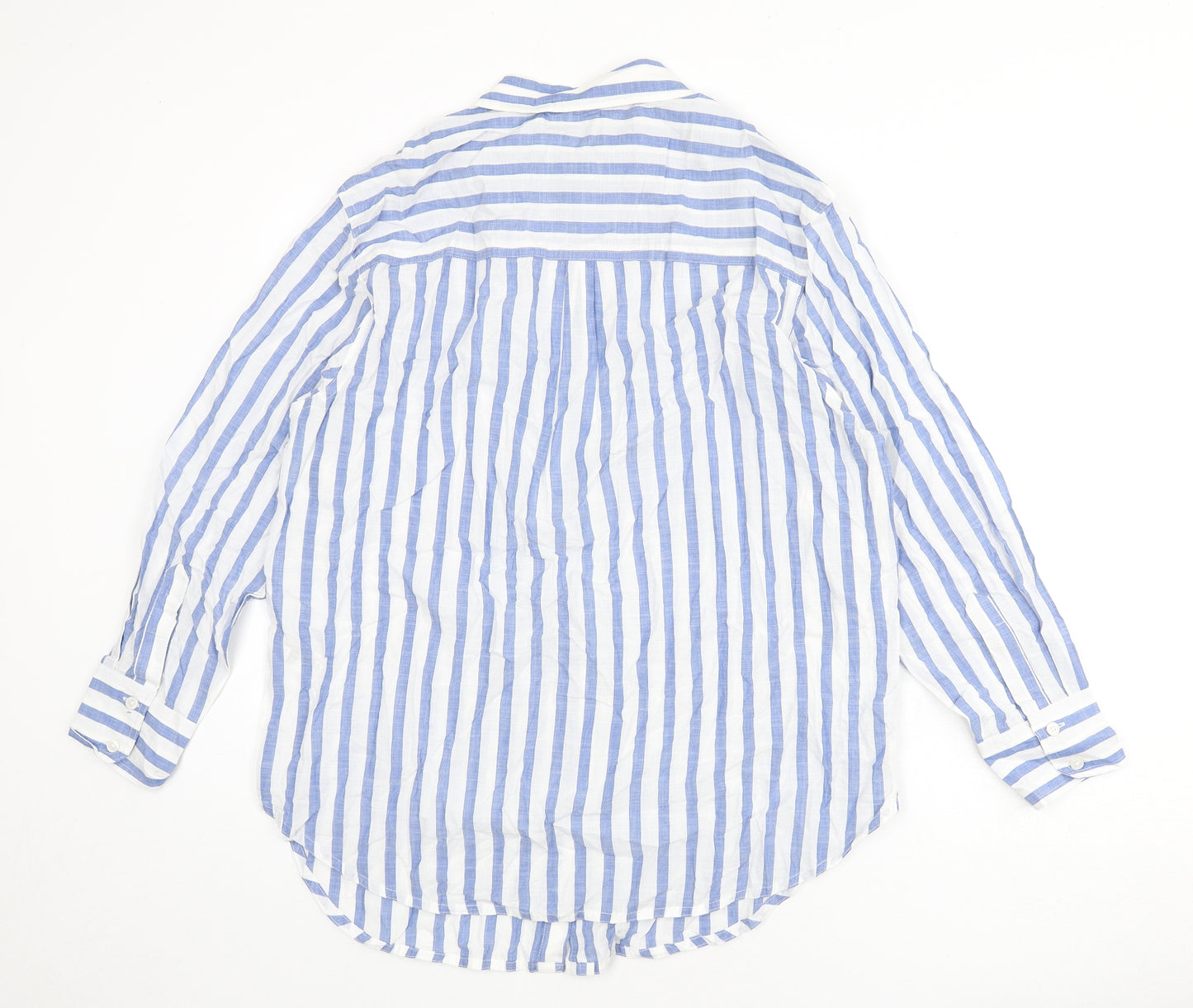 Marks and Spencer Womens Blue Striped 100% Cotton Basic Button-Up Size 14 Collared