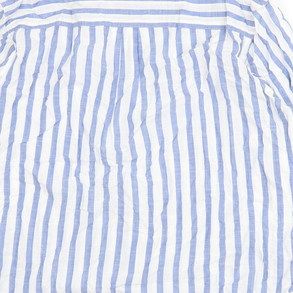 Marks and Spencer Womens Blue Striped 100% Cotton Basic Button-Up Size 14 Collared