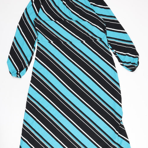 Marks and Spencer Womens Multicoloured Striped Polyester A-Line Size 10 Round Neck Button