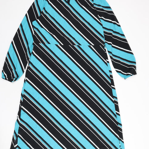Marks and Spencer Womens Multicoloured Striped Polyester A-Line Size 10 Round Neck Button