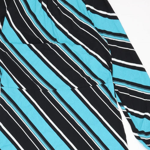 Marks and Spencer Womens Multicoloured Striped Polyester A-Line Size 10 Round Neck Button