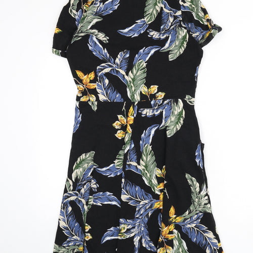 Dorothy Perkins Womens Black Geometric Cotton A-Line Size 14 Round Neck Pullover - Leaf Print