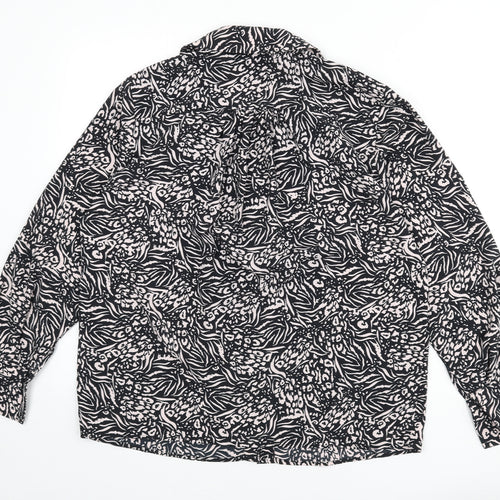 Topshop Womens Black Geometric Polyester Basic Button-Up Size 10 Collared - Leopard Print