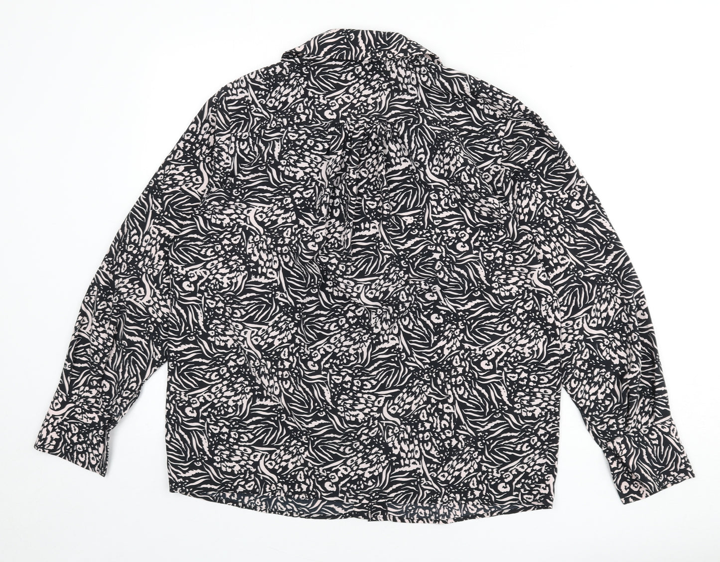 Topshop Womens Black Geometric Polyester Basic Button-Up Size 10 Collared - Leopard Print