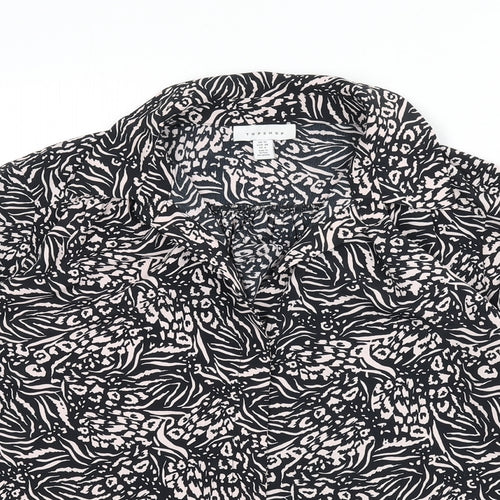 Topshop Womens Black Geometric Polyester Basic Button-Up Size 10 Collared - Leopard Print