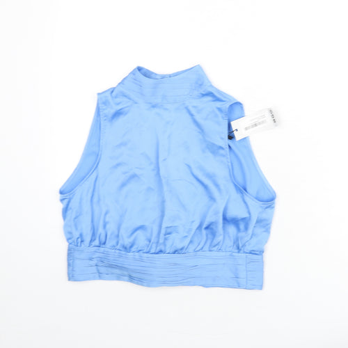 Boohoo Womens Blue Polyester Cropped Blouse Size 12 Mock Neck - Open Back