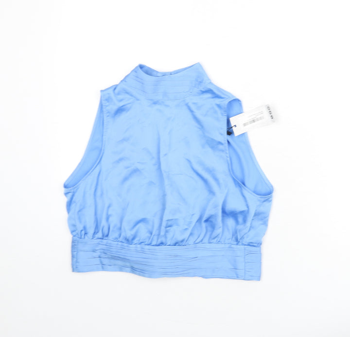 Boohoo Womens Blue Polyester Cropped Blouse Size 12 Mock Neck - Open Back