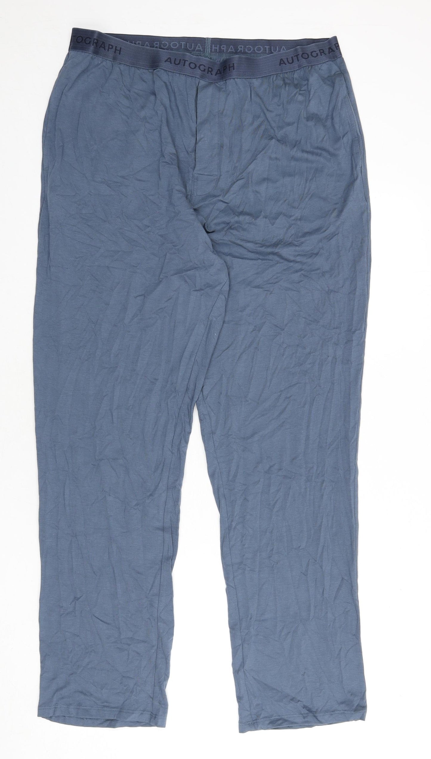 Autograph Mens Blue Solid Cotton Pyjama Pants Size XL Pullover