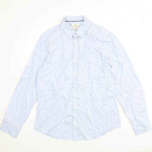 Marks and Spencer Mens Blue Cotton Button-Up Size M Collared Button