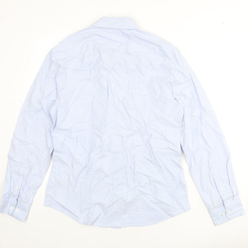 Marks and Spencer Mens Blue Cotton Button-Up Size M Collared Button