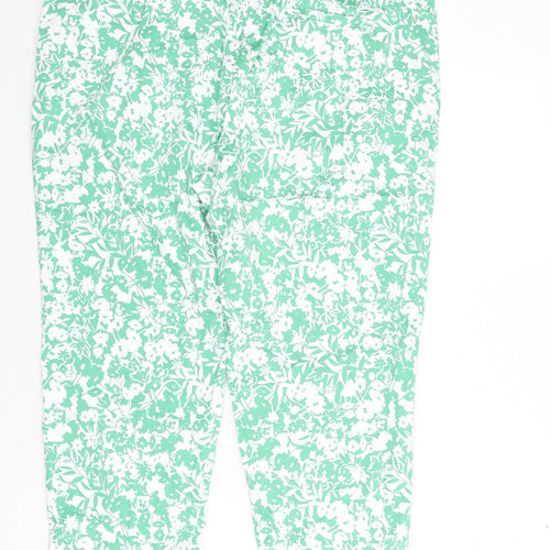 Marks and Spencer Womens Green Floral Cotton Capri Trousers Size 20 L23 in Slim Zip - Short Length