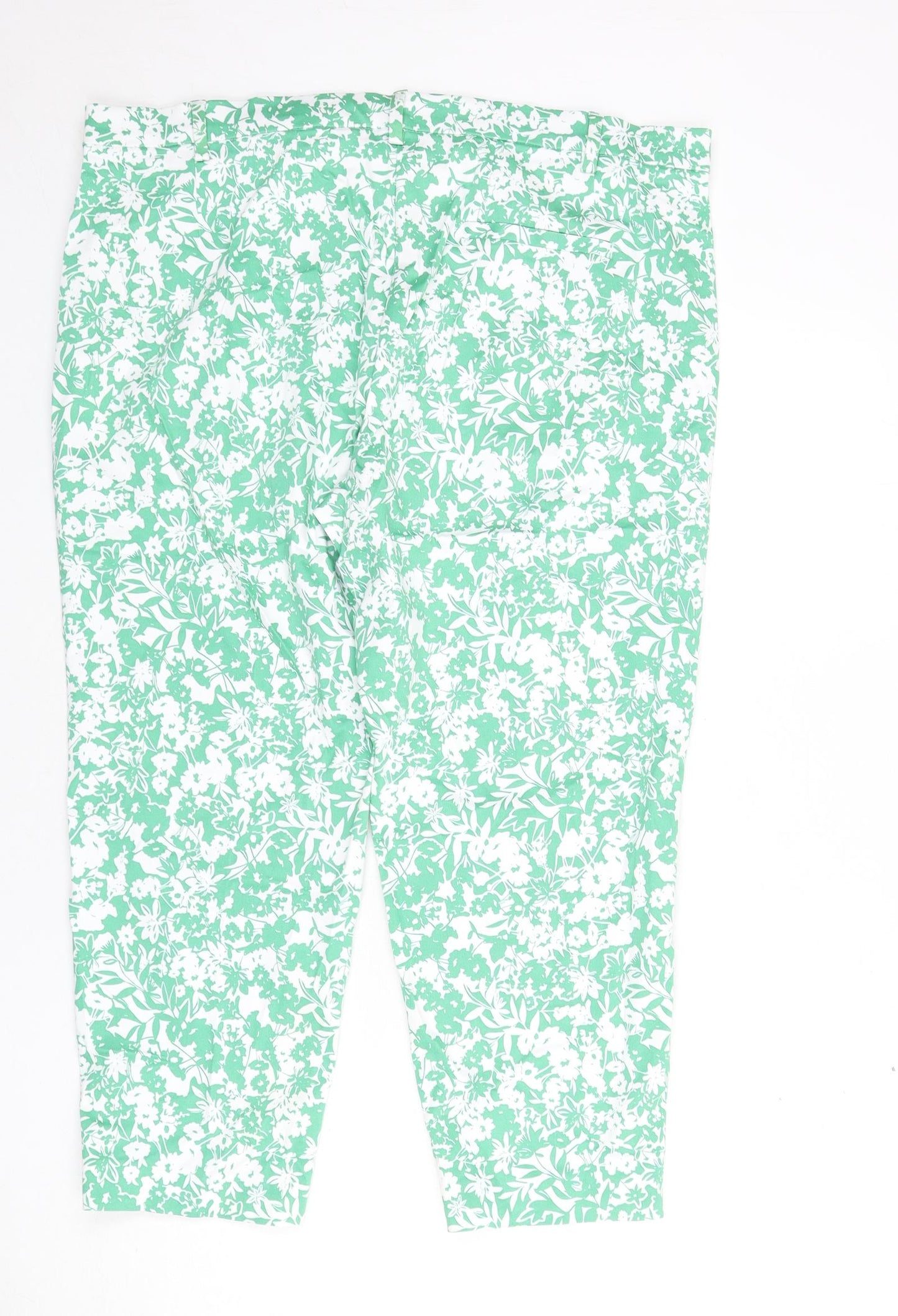 Marks and Spencer Womens Green Floral Cotton Capri Trousers Size 20 L23 in Slim Zip - Short Length