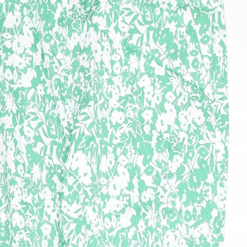 Marks and Spencer Womens Green Floral Cotton Capri Trousers Size 20 L23 in Slim Zip - Short Length