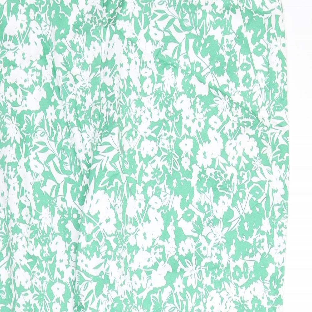 Marks and Spencer Womens Green Floral Cotton Capri Trousers Size 20 L23 in Slim Zip - Short Length