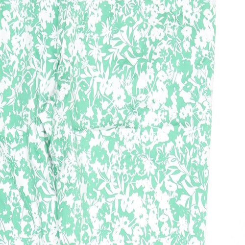 Marks and Spencer Womens Green Floral Cotton Capri Trousers Size 20 L23 in Slim Zip - Short Length