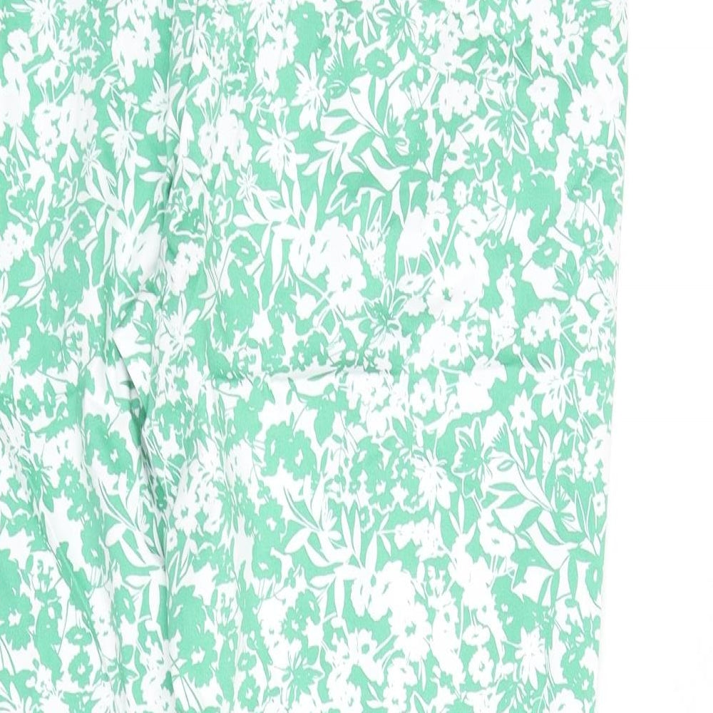 Marks and Spencer Womens Green Floral Cotton Capri Trousers Size 20 L23 in Slim Zip - Short Length