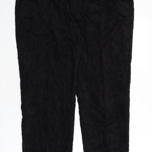 Marks and Spencer Mens Black Cotton Trousers Size 42 in L31 in Regular Zip